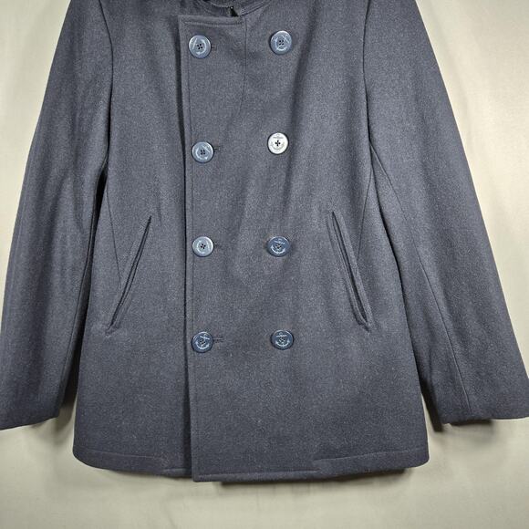 J Crew Pea Coat Mens Small Navy Wool Blend Quilted Lined Double Breasted Jacket - Picture 5 of 12